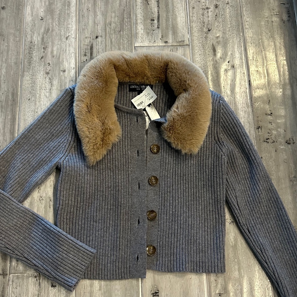 Central Park West Cardigan w/removable fur collar (M)